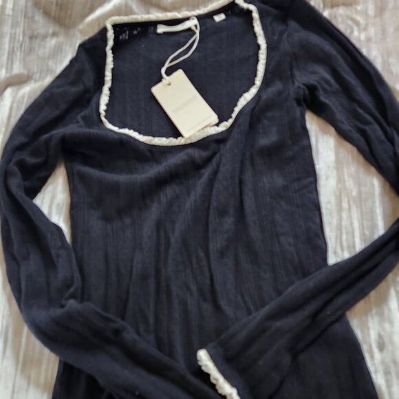 Doen ROMY TEE IN BLACK QUELLE JOLIE POINTELLE 100% organic cotton  size XS - Picture 4 of 6